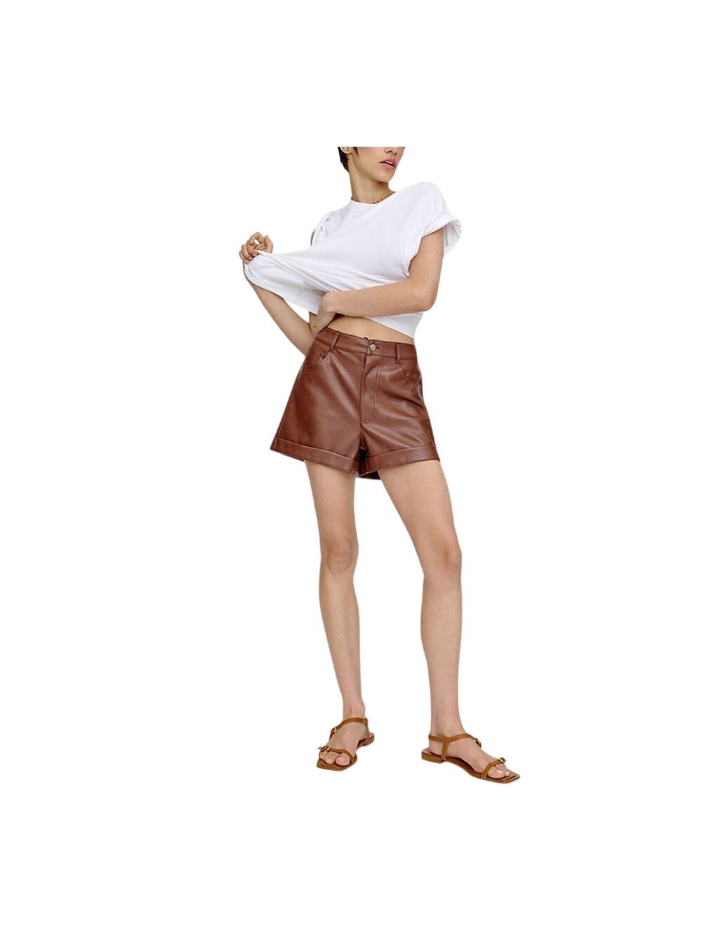 Avec Les Filles Chic Olive Cuffed Faux Leather Shorts Size 30